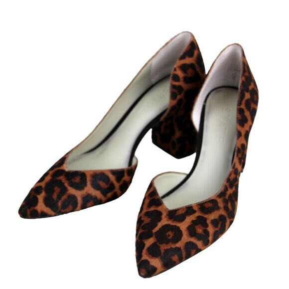 1. STATE BLACK BROWN CALF FUR ANIMAL PRINT MID HEEL POINTED TOE PUMP SHOES 9.5 M - Picture 2 of 14